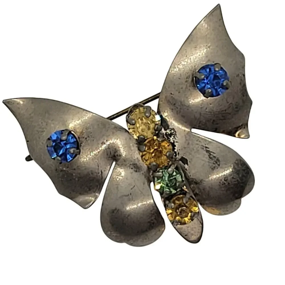 Vintage Sterling Butterfly Brooch Whimsical Fairycore Glam Estate Pin